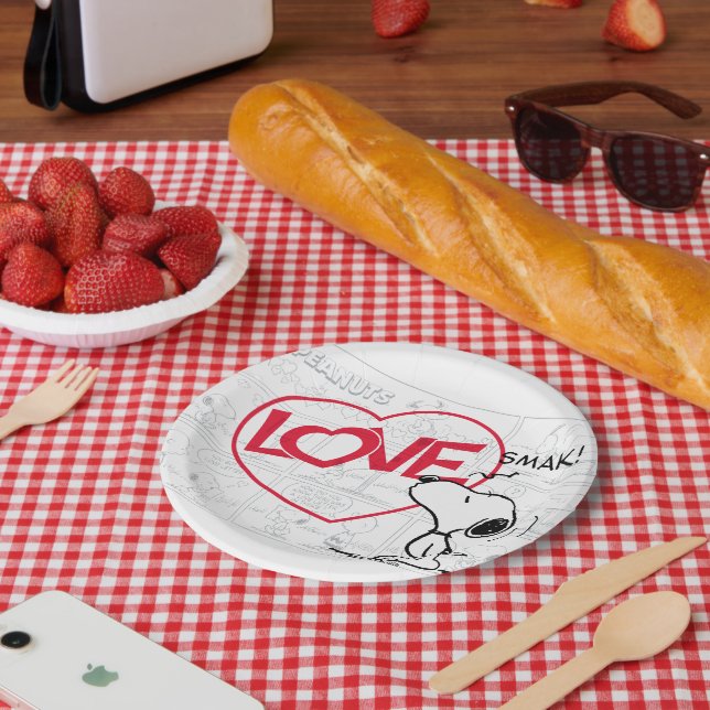 Snoopy "Love" Comic Strip Graphic Paper Plate (Picnic)