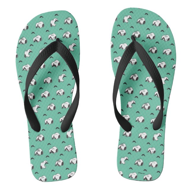 Snoopy Moustaches & Teal Pattern Flip Flops (Footbed)