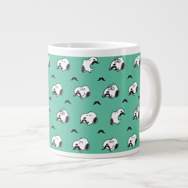Snoopy Moustaches & Teal Pattern Large Coffee Mug (Front Right)
