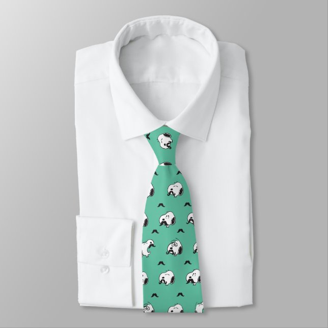 Snoopy Moustaches & Teal Pattern Tie (Tied)