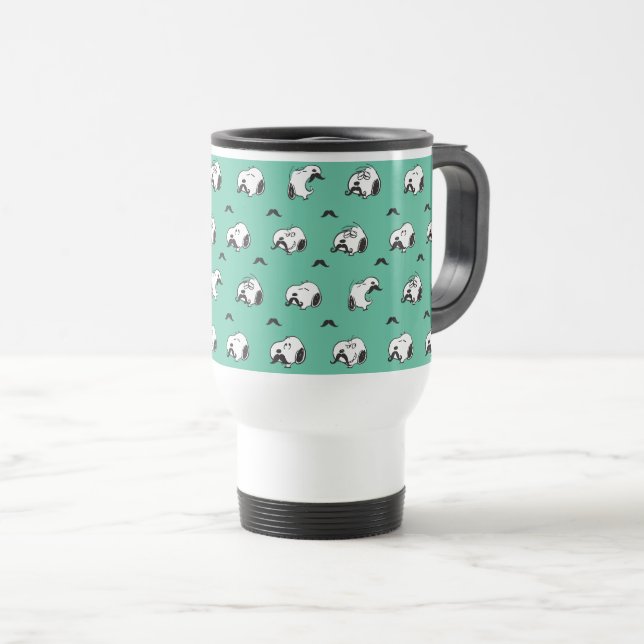 Snoopy Moustaches & Teal Pattern Travel Mug (Front Right)