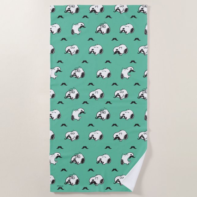 Snoopy Mustaches & Teal Pattern Beach Towel (Front)