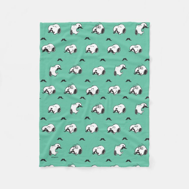 Snoopy Mustaches & Teal Pattern Fleece Blanket (Front)