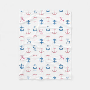 Snoopy Nautical Anchor Pattern Fleece Blanket