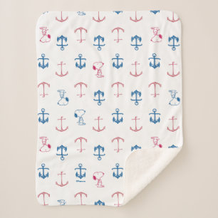 Snoopy Nautical Anchor Pattern Sherpa Blanket