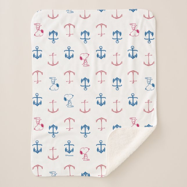 Snoopy Nautical Anchor Pattern Sherpa Blanket (Front)