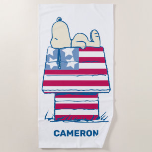 Snoopy on 4th of July Dog House Beach Towel