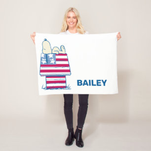 Snoopy on 4th of July Dog House Fleece Blanket