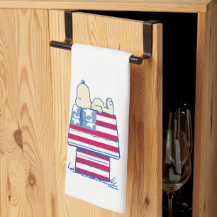 Snoopy on 4th of July Dog House Tea Towel