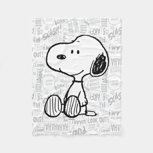 Snoopy on Black White Comics Fleece Blanket (Front)