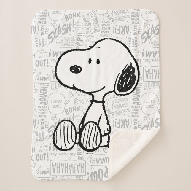 Snoopy on Black White Comics Sherpa Blanket (Front)