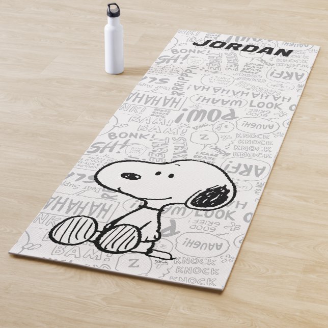 Snoopy on Black White Comics Yoga Mat (In Situ)