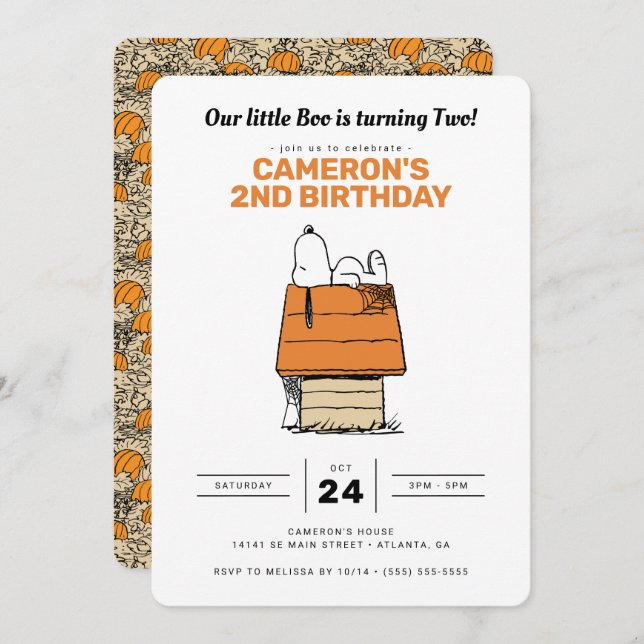 Snoopy | Our Little Boo is Turning Two Birthday Invitation (Front/Back)