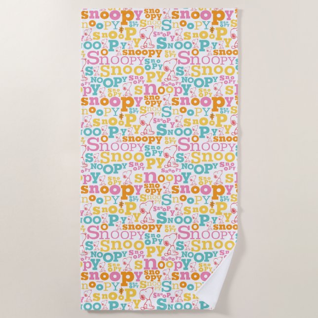 Snoopy Pastel Text Pattern Beach Towel (Front)