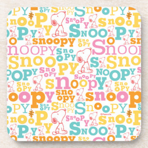 Snoopy Pastel Text Pattern Coaster