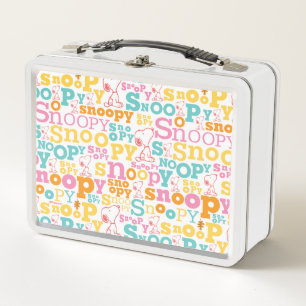 Snoopy Pastel Text Pattern Metal Lunch Box