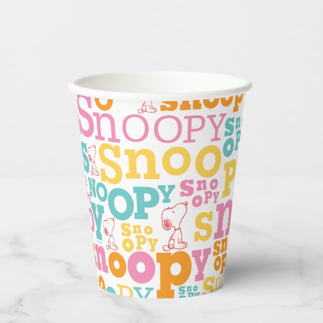 Snoopy Pastel Text Pattern Paper Cups (Front)