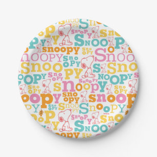 Snoopy Pastel Text Pattern Paper Plate