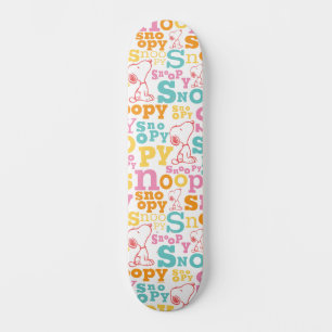 Snoopy Pastel Text Pattern Skateboard