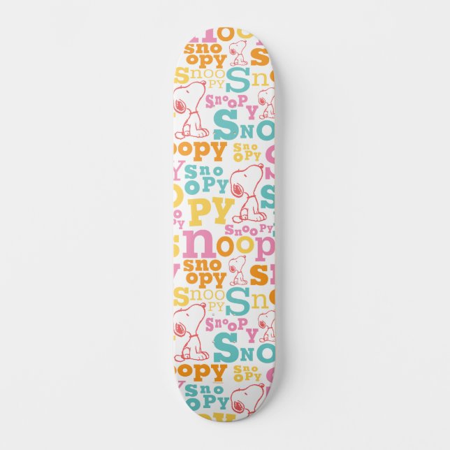 Snoopy Pastel Text Pattern Skateboard (Front)