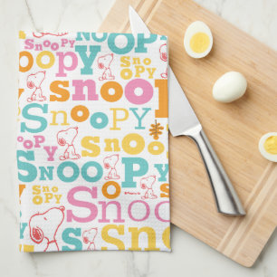 Snoopy Pastel Text Pattern Tea Towel
