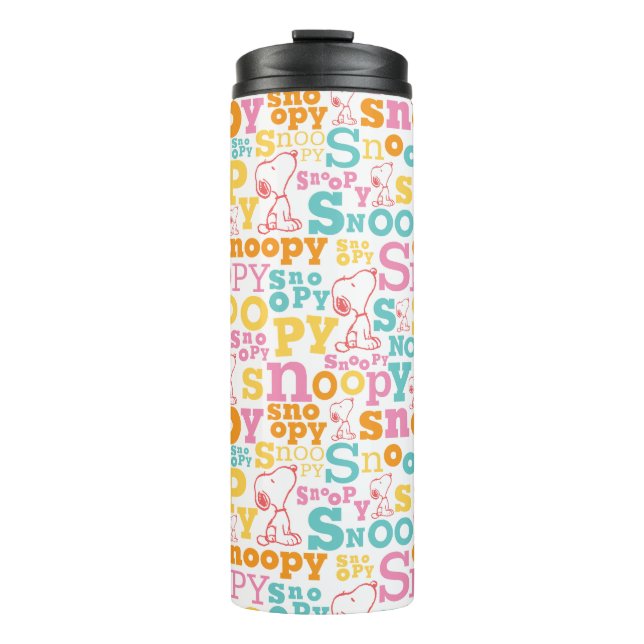 Snoopy Pastel Text Pattern Thermal Tumbler (Front)