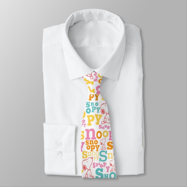 Snoopy Pastel Text Pattern Tie (Tied)