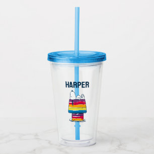 Snoopy   Rainbow Dog House   Add Your Name Acrylic Tumbler