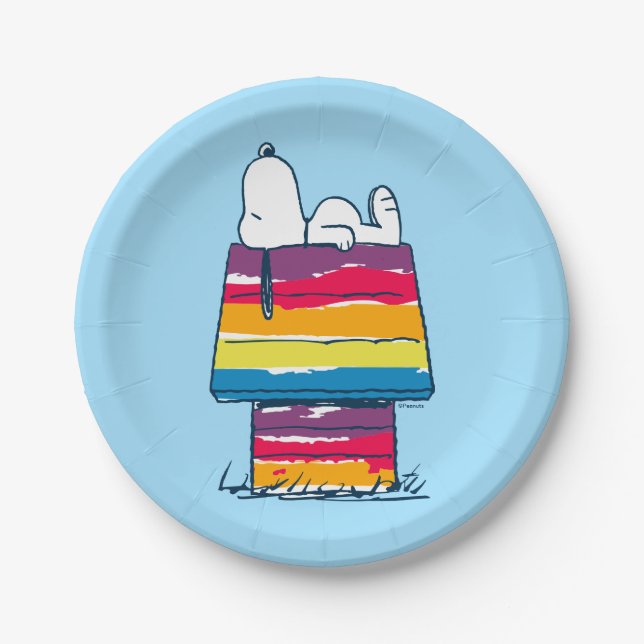 Snoopy | Rainbow Dog House Paper Plate (Front)