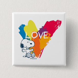 Snoopy Rainbow Love Heart 15 Cm Square Badge