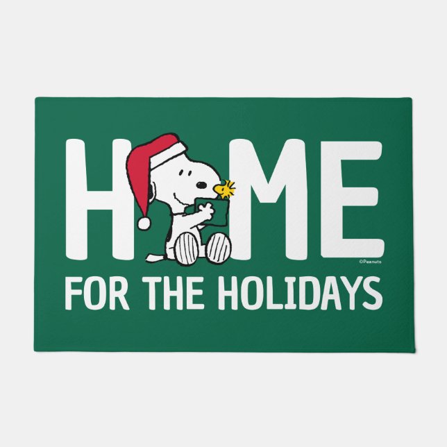 Snoopy Santa & Woodstock Home for the Holidays Doormat (Front)