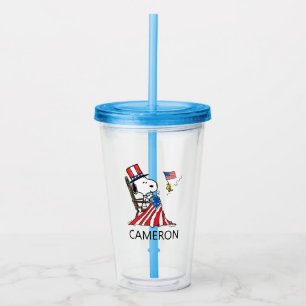 Snoopy Sewing 4th of July Flag Acrylic Tumbler