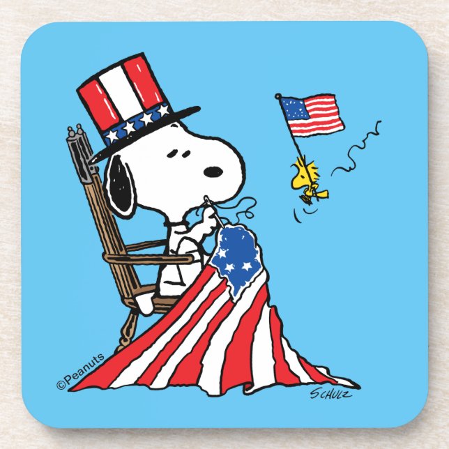 Snoopy Sewing 4th of July Flag Coaster (Front)