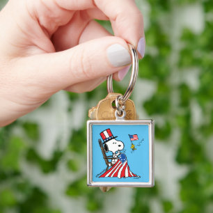 Snoopy Sewing 4th of July Flag Key Ring