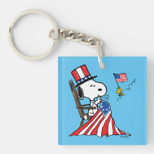 Snoopy Sewing 4th of July Flag Key Ring