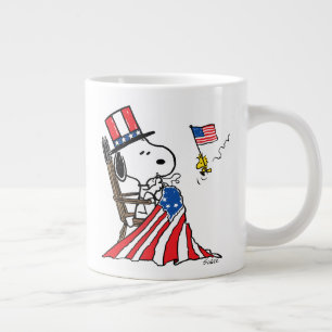 Snoopy Sewing 4th of July Flag Large Coffee Mug