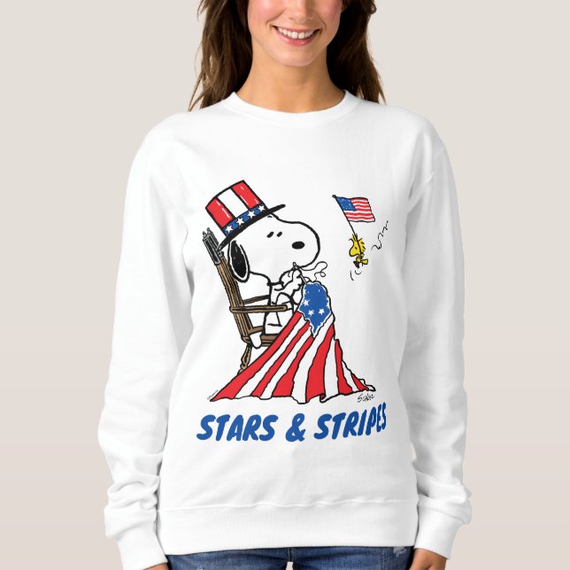 Snoopy Sewing 4th of July Flag Sweatshirt (Front)