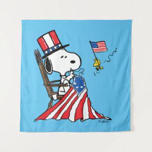Snoopy Sewing 4th of July Flag Tapestry