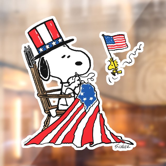 Snoopy Sewing 4th of July Flag Window Cling (Sheet 2)