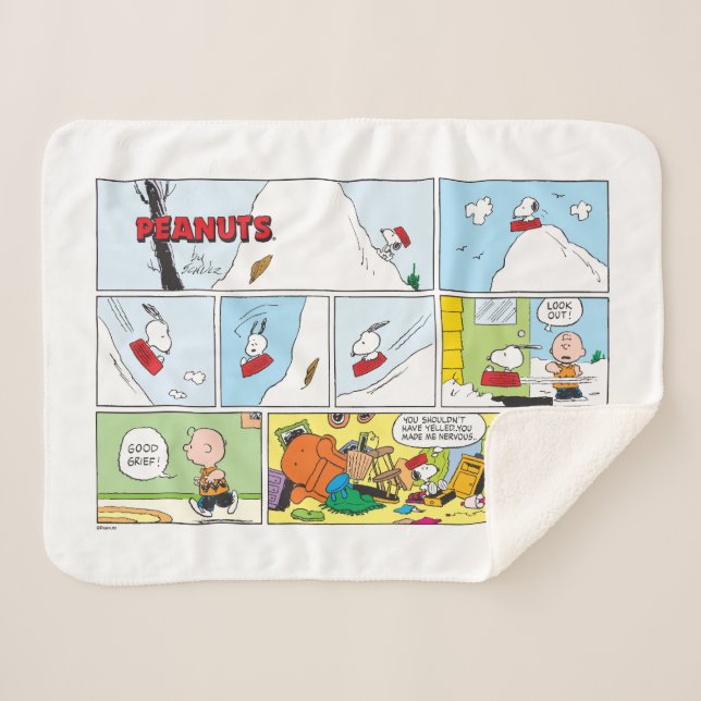 Snoopy Sled Riding Food Dish Sherpa Blanket (Front (Horizontal))