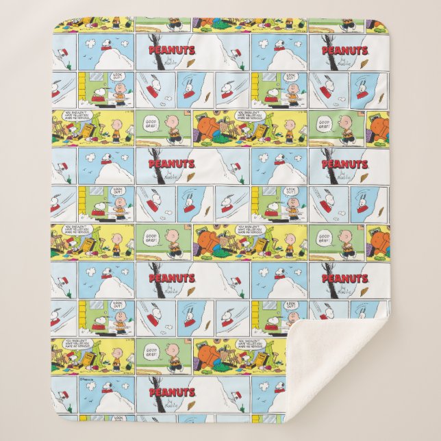 Snoopy Sled Riding Food Dish Sherpa Blanket (Front)