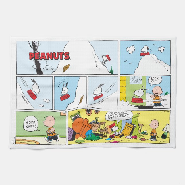 Snoopy Sled Riding Food Dish Tea Towel (Horizontal)
