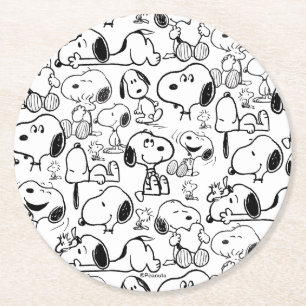 Snoopy Smile Giggle Laugh Pattern Round Paper Coaster