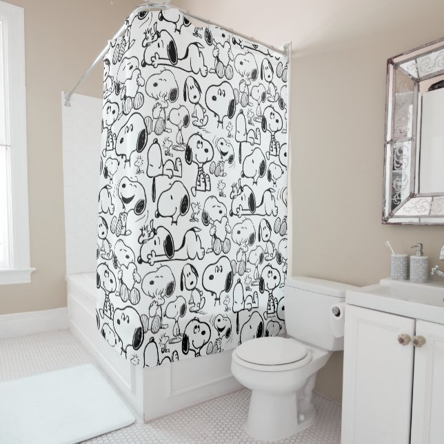 Snoopy Smile Giggle Laugh Pattern Shower Curtain (In Situ)