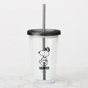 Snoopy So Sweet Flower Pattern Add Your Name Acrylic Tumbler