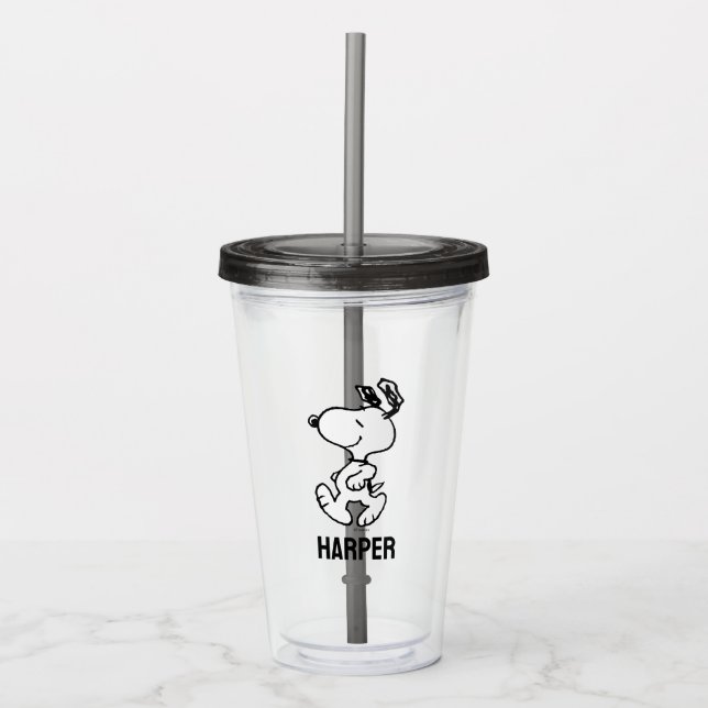 Snoopy So Sweet Flower Pattern | Add Your Name Acrylic Tumbler (Front)