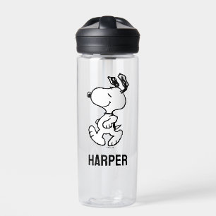Snoopy So Sweet Flower Pattern   Add Your Name Water Bottle