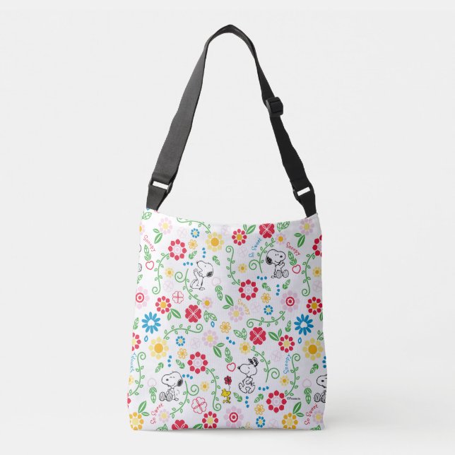 Snoopy So Sweet Flower Pattern Crossbody Bag (Front)