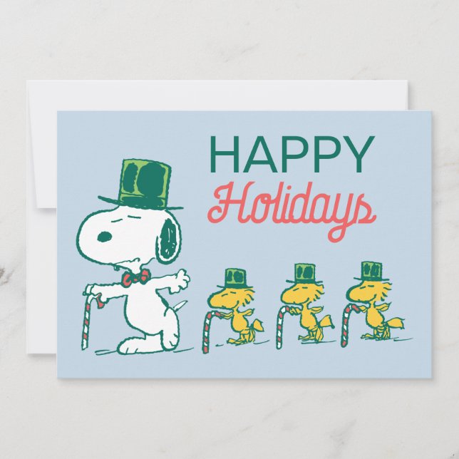 Snoopy Top Hat Peppermint Candy Holiday Card (Front)