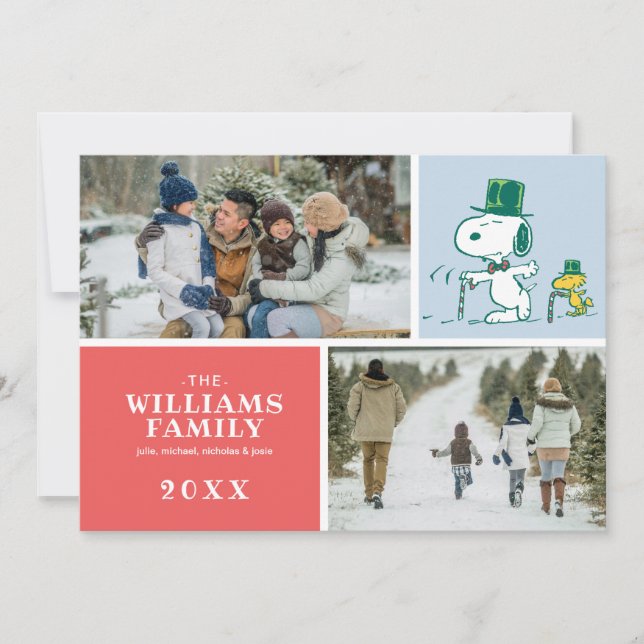 Snoopy Top Hat Peppermint Candy Holiday Card (Front)